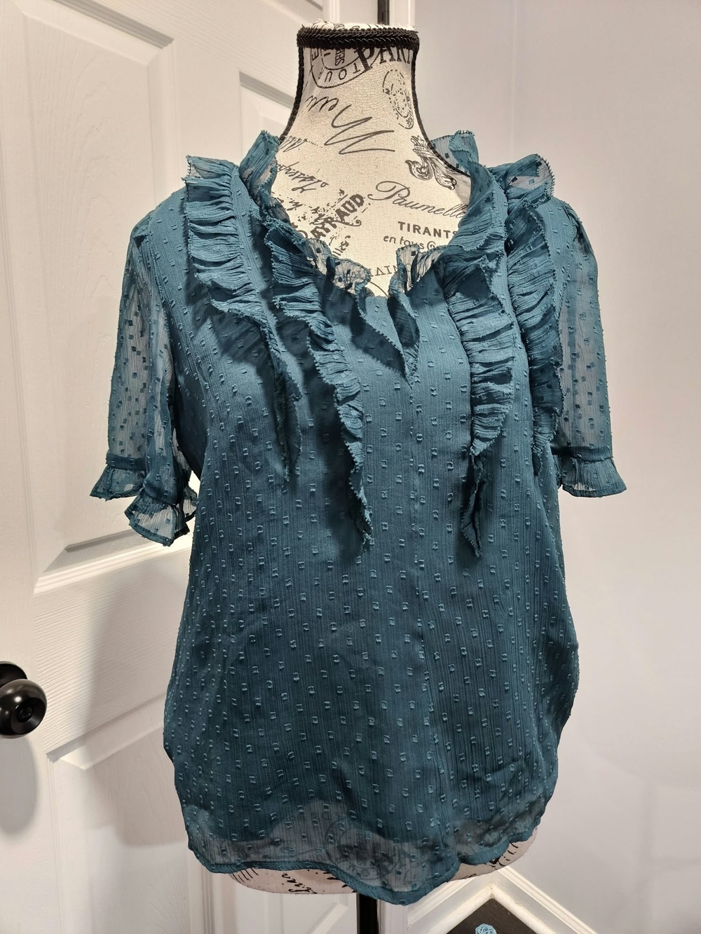 LOFT Ruffle Blouse in Teal Size Small